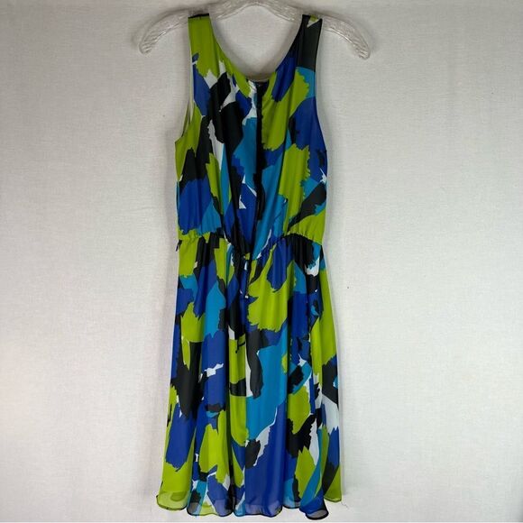 Vince Camuto Dress Women’s Green Blue Abstract Sleeveless Belted Pleated Lined 6 - Picture 8 of 13